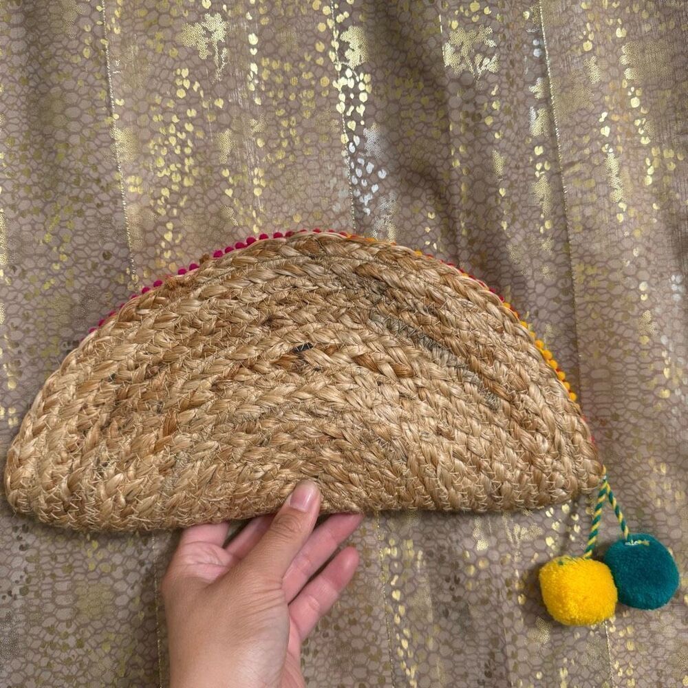 Circus By Sam Edelman Natural Jute Boho Rainbow Taco Zip Purse Clutch